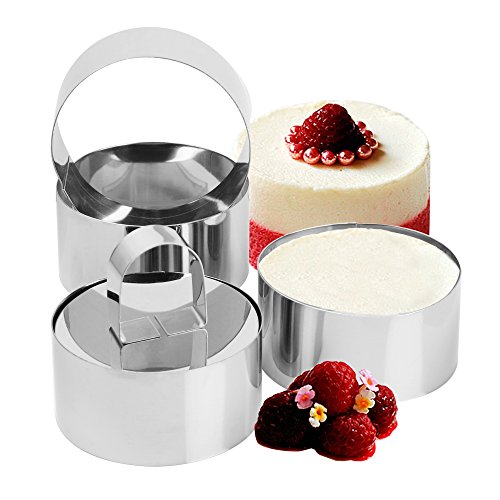 Chefa USA Set of 4 - Round Stainless Steel Small Cake Rings, Mousse and Pastry Mini Baking Ring Mold with Pusher