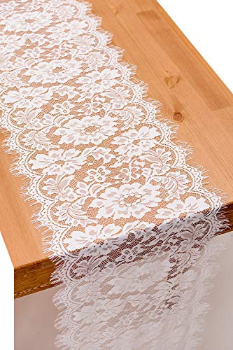 Crisky 12x120 Inch White Lace Table Runner Boho Wedding Reception Table Decoration Baby & Bridal Shower Party Decor