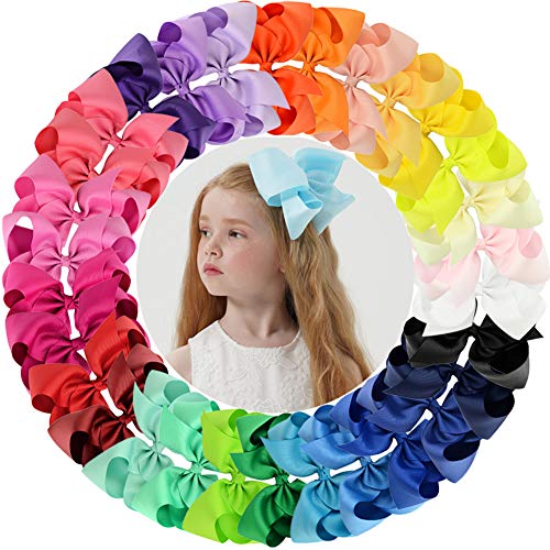YHXX YLEN 30pcs Big 6" Hair Bows Clips Solid Color Grosgrain Ribbon Larger Hair Bows Alligator Clips Hair Accessories for Baby Girls Infan