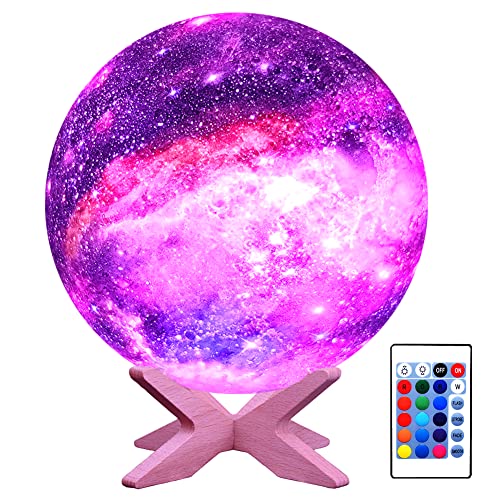 Hyodream 3D Moon Lamp Kids Night Light Galaxy Lamp 16 Colors Led Light With Rechargeable Battery Touch & Remote Control As Birth