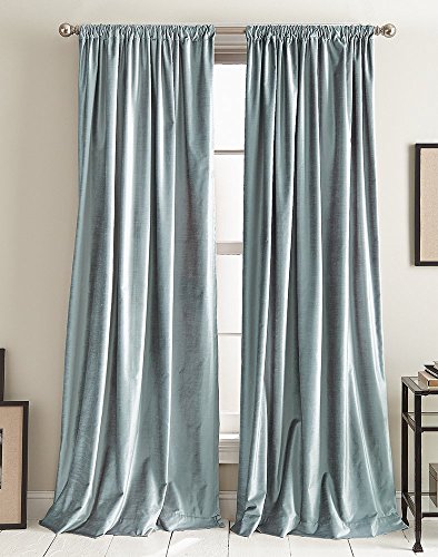 DKNY Modern Knotted Velvet Lined Curtain Panel Pair, 108", Blue