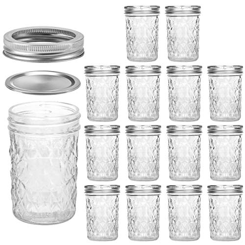Verones Mason Jars 8 OZ, VERONES 8 OZ Canning Jars Jelly Jars With Regular Lids, Ideal for Jam, Honey, Wedding Favors, Shower Favors, Ba