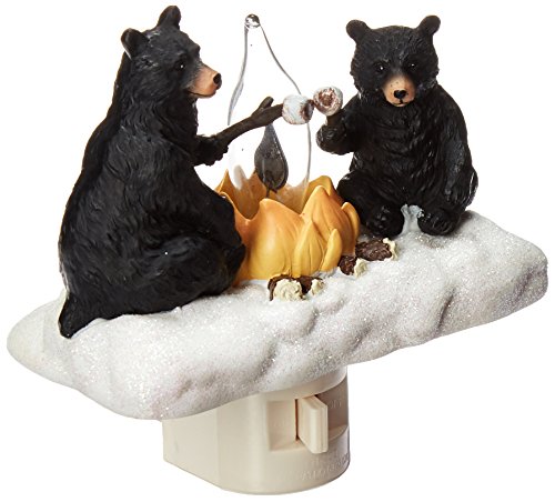 Roman Lights Exclusive Plug In Night Light, Features 2 Bears Roasting Marsh Mellows Around A Flickering Flame Camp Fire, 4.5-Inc
