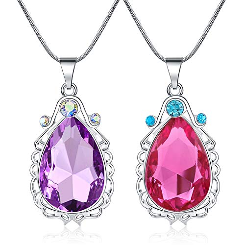 Vinjewelry 2 Pcs Sofia the First Amulet and Elena Princess Necklace Twin Sister Teardrop Necklace Magic Jewelry Gift for Girls