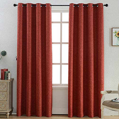 Kotile Burnt Orange Curtains for Bedroom - Faux Linen Texture Room Darkening Curtains 84 Inch Length, Grommet Top Dark Orange Cu