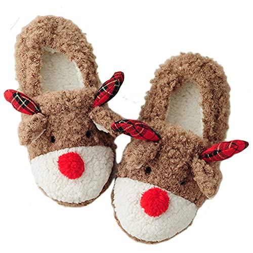Ashion ASHION Womens Cute Fuzzy Reindeer House Slippers Stuffed Animal  Bedroom Slippers Cozy Christmas Indoor Shoes,  US Khaki