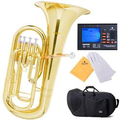 Mendini by Cecilio Mendini MEP-L Lacquer Brass B Flat Euphonium with Stainless Steel Pistons, Gold
