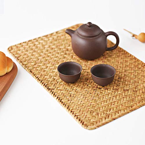 YANGQIHOME Pack of 4 , Natural Seagrass Place Mat, 17" x 12", Hand-Woven Rectangular Rattan Placemats