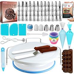 RFAQK 150 PCs Cake Decorating Supplies Kit for Beginners-1 Turntable stand-48 Numbered icing tips with pattern chart & E.Book-1