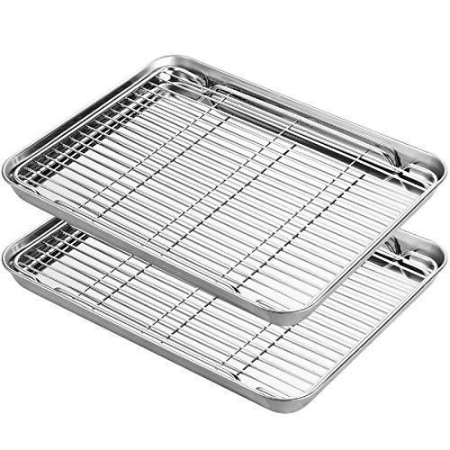 HKJ Chef Stainless Steel Baking Sheets with Rack, HKJ Chef Cookie Sheets and Nonstick Cooling Rack & Baking Pans for Oven & Toaster Oven