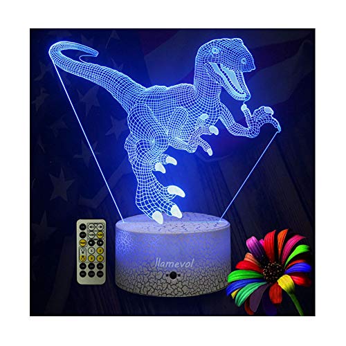 LLAMEVOL Dinosaur Toys Kids Night Light Timer Remote Christmas Gift Birthday TRex 3D Illusion Lamp 7 Color