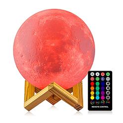 LOGROTATE Moon Lamp - LOGROTATE 16 Colors, Dimmable, Rechargeable Lunar Night Light (5.9 inch) Full Set with Wooden Stand, Remote & Touch 