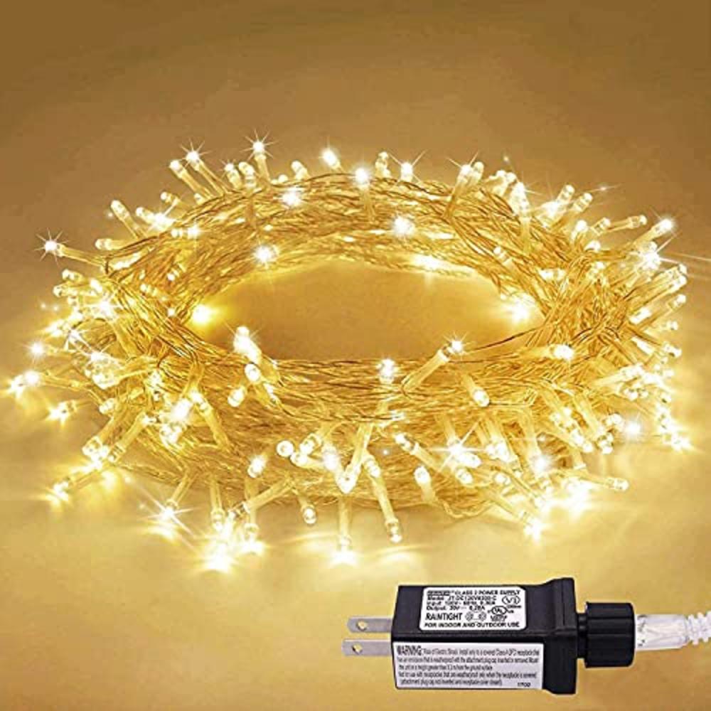 Jmexsuss 33Ft 100 Led Warm White Christmas Lights Indoor, Clear Wire Christmas Tree Lights Outdoor Waterproof, 8 Modes Plug-In T