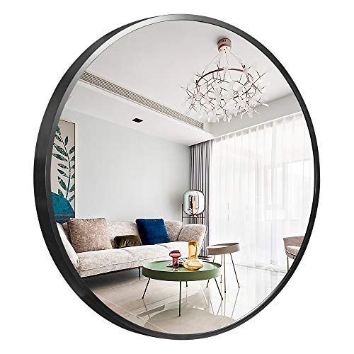NeuType Round Mirror Metal Framed Wall-Mounted Mirror Hanging Mirror for Bathroom, Washroom, Bedroom, Living Room (Black, 32" x