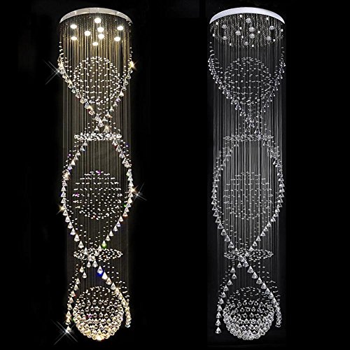 7PM W31.5" X H118" Staircase 3 Sphere and 2 Spiral Rain Drop Clear LED K9 Modern Crystal Chandelier Light Lighting Fixture for S