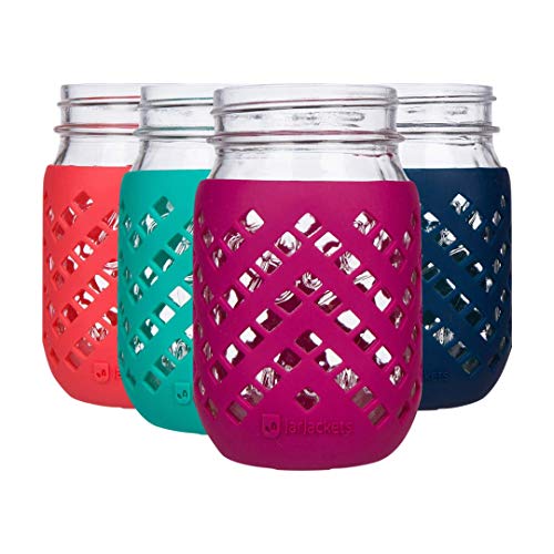 JarJackets Silicone Mason Jar Sleeve - Fits 16oz (1 pint) REGULAR-Mouth Jars | Package of 4 (Multicolor)