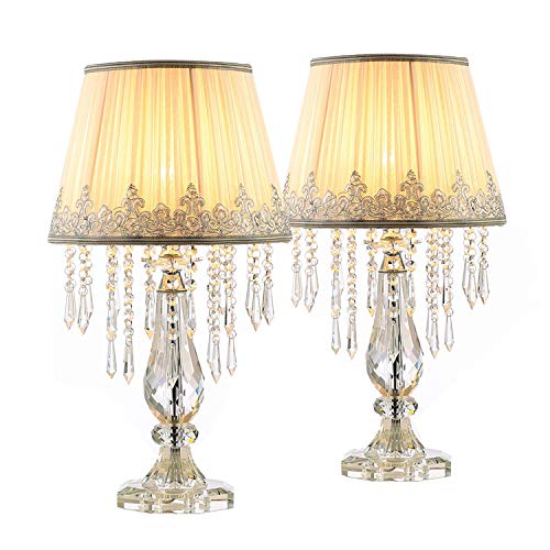 Geweldig Tegenslag ornament Moooni Modern Bedside Crystal Table Lamp with Ruched Fabric Lampshade  Elegant Plug-in Crystal Chandelier Nightstand Lamp for Liv