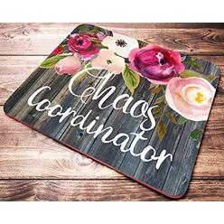 Black Flys Chaos Coordinator Floral Pink Roses On Faux Wood Mouse Pad