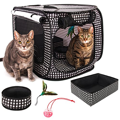 Cheering Pet Portable Pop Up Cat Cage Travel Crate with Collapsible Litter Box
