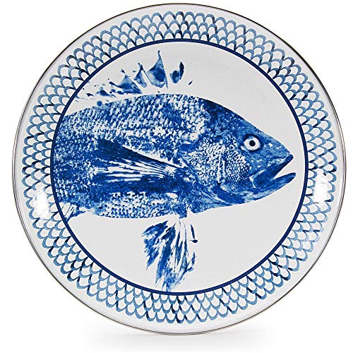 Golden Rabbit Enamelware - Fish Camp Pattern - 12 Inch Charger Plate