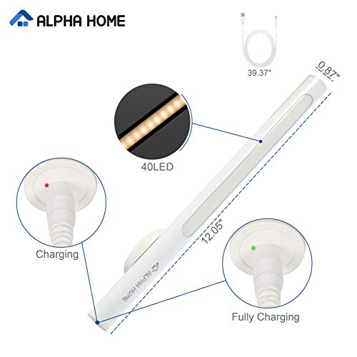 Alpha Home 40 Led Closet Light, Portable Usb Rechargeable Sport Cupboard Light, Stick On Anywhere Magnetic Led Night Light,White