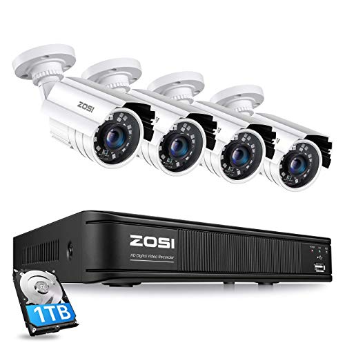 Zosi H.265+ Full 1080P Home Security Camera System Outdoor Indoor, 5Mp-Lite Cctv Dvr 8 Channel With Hard Drive 1Tb And 4 X 1080P