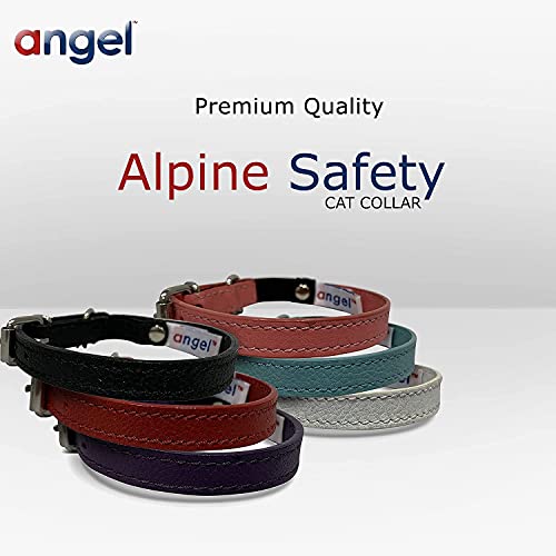 Angel Pet Supplies Genuine Leather Safety Alpine Cat Collar | Handmade Breakaway Elastic Stretch Collar | Lightweight & Strong | 12" X 1/2", Orchid