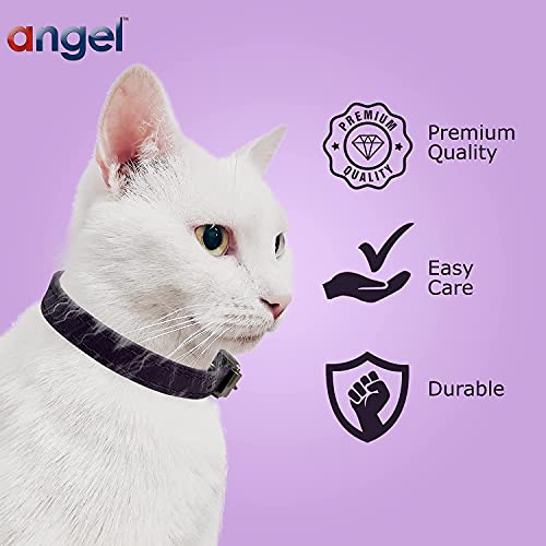 Angel Pet Supplies Genuine Leather Safety Alpine Cat Collar | Handmade Breakaway Elastic Stretch Collar | Lightweight & Strong | 12" X 1/2", Orchid