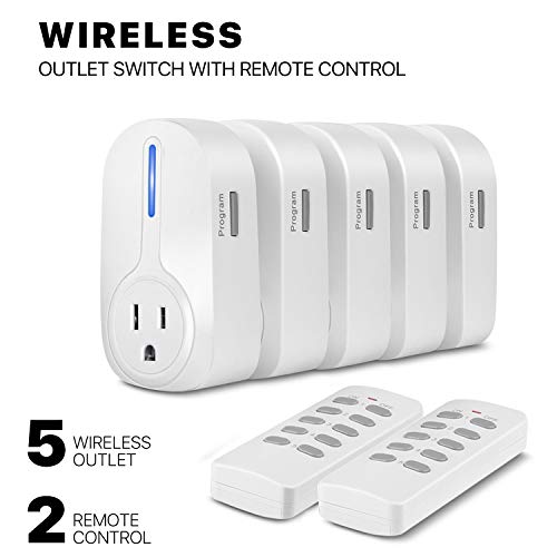 Flexzion Wireless Remote Control Plug Outlet With Remote On Off Switch (5  Pack 2 Remotes) Electrical