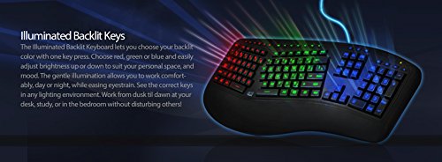 Adesso Tru-Form 150 3-Color Illuminated Ergonomic Keyboard Akb-150Eb