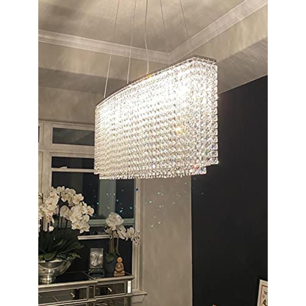 7Pm Modern Crystal Chandelier Rectangle Chrome Chandelier Contemporary Pendant Lighting Fixture For Dining Room Living Room