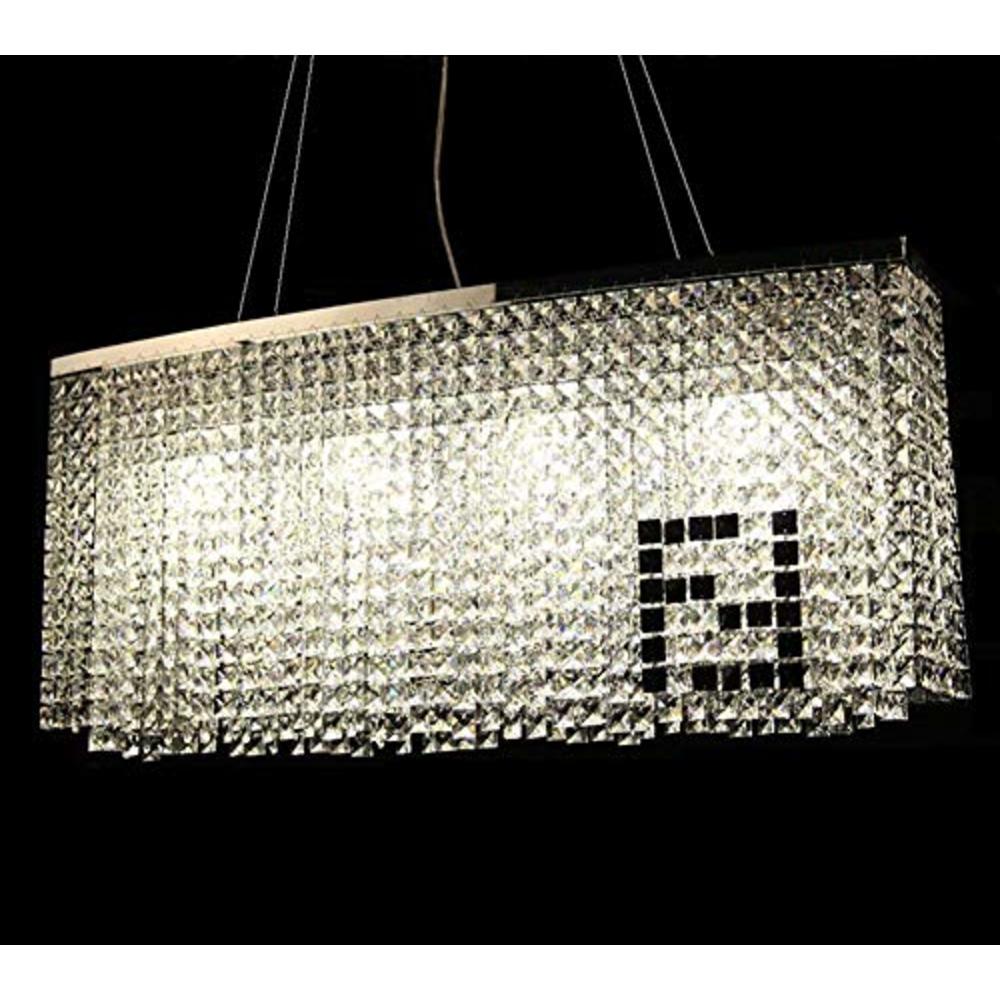 7Pm Modern Crystal Chandelier Rectangle Chrome Chandelier Contemporary Pendant Lighting Fixture For Dining Room Living Room