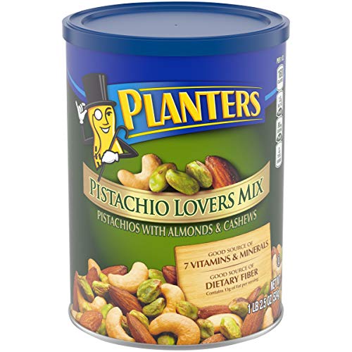 Planters Pistachio Lovers Mix, 1.15 Lb. Resealable Canister - Deluxe Pistachio Mix: Pistachios, Almonds & Cashews Roasted In Pea