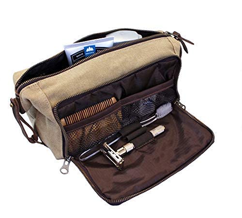 Habitoux Dopp Kit Toiletry Travel Bag For Men And Women Ykk Zipper Canvas & Leather. (Medium, Khaki)