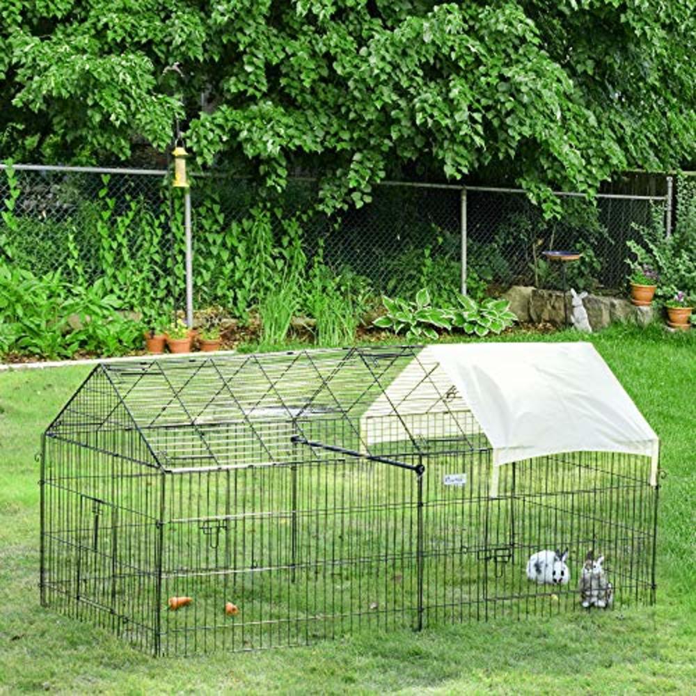 Pawhut Outdoor Metal Kennel Enclosure For Small Animals, Utilizable As Rabbit Or Chicken Run, 87" X 41", Black & White