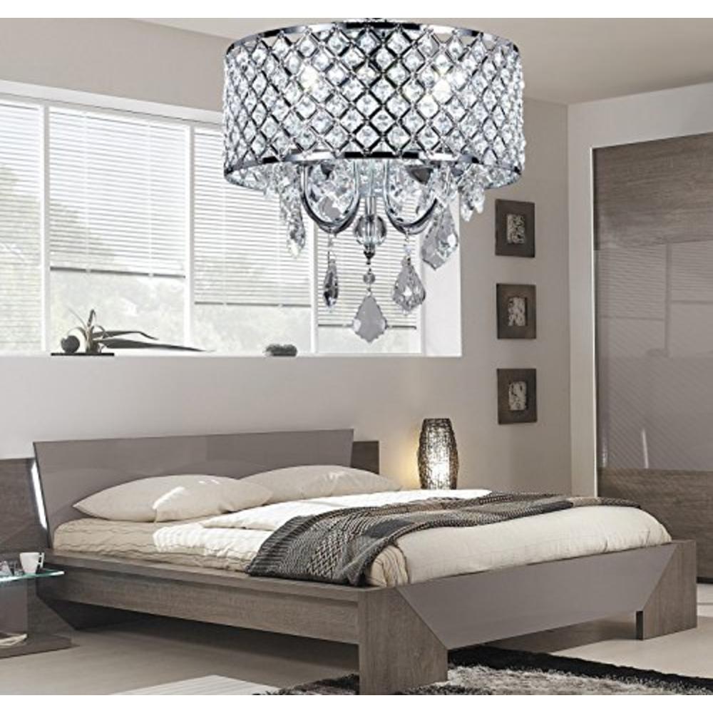 New Legend 4-Light Chrome Round Metal Shade Crystal Chandelier Pendant Hanging Ceiling Fixture