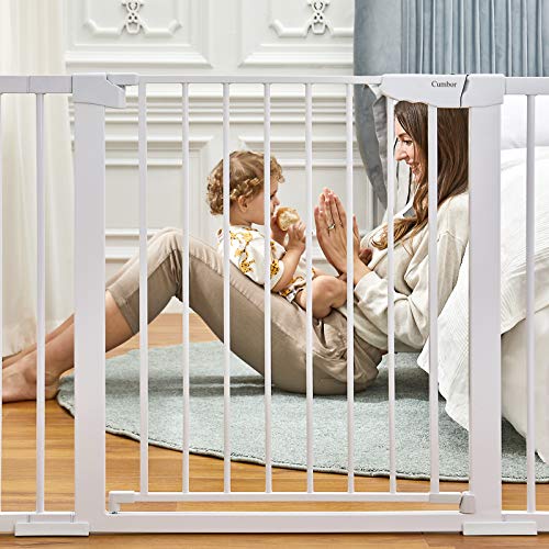 Cumbor 46” Auto Close Safety Baby Gate, Extra Tall And Wide Child Gate, Easy Walk Thru Durability Dog Gate For The House, Stairs