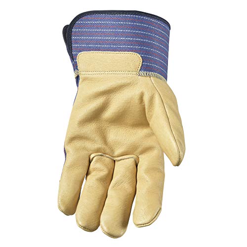 Wells Lamont Heavy Duty Work Gloves With Leather Palm, Large (Wells Lamont 3300L), Blue/Tan