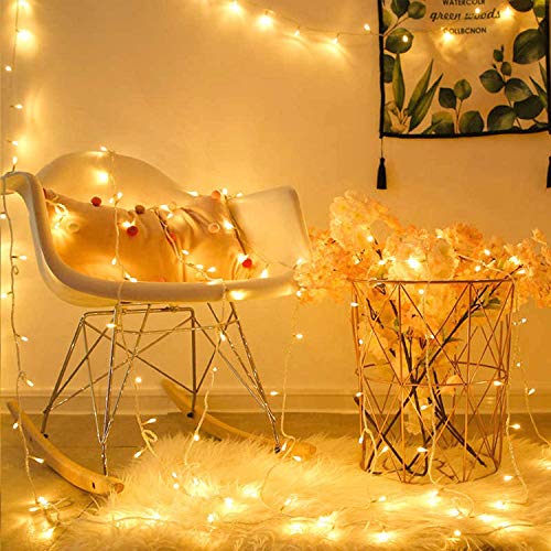 Jmexsuss 33Ft 100 Led Warm White Christmas Lights Indoor, Clear Wire Christmas Tree Lights Outdoor Waterproof, 8 Modes Plug-In T