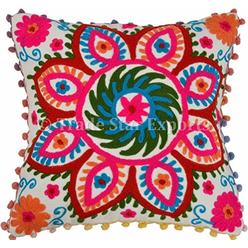 Trade Star Exports Pom Pom Pillow Cover, Suzani Pillows 16x16, Outdoor Cushions Cover, Bohemian Pillow Cases Decorative