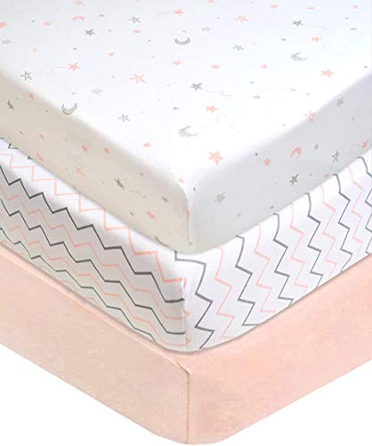 American Baby Company 3 Piece 100% Cotton Jersey Knit Fitted Crib Sheet for Standard Crib and Toddler Mattresses, Blush Pink Sta