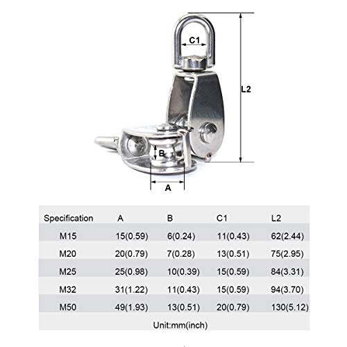Lind Kitchen 2PCS Lifting Single Pulley Stainless Steel Heavy Duty Single  Wheel Swivel Lifting Rope Pulley Block M32