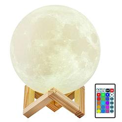 &#226;&#128;&#142;NSL Lighting Valentines Day Decor, Moon Lamp 4.8 inch 16 LED Colors, NSL Lighting Night Light 3D Printed Moon Light with Stand & Remote/Touch