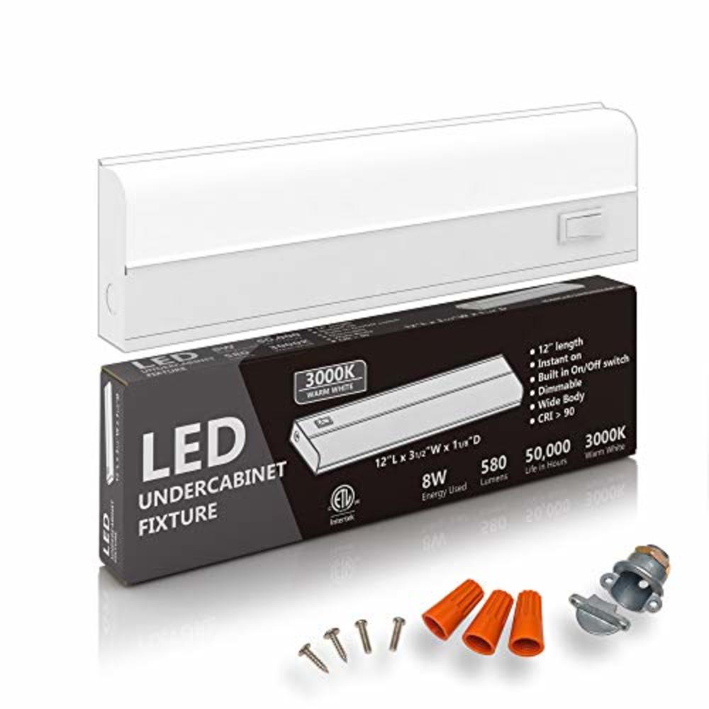 HARRRRD Hardwired LED Under Cabinet Lighting - 8 Watt, Dimmable, CRI>90, 3000K (Soft White), Wide Body, Long Lasting Metal Base with Fro