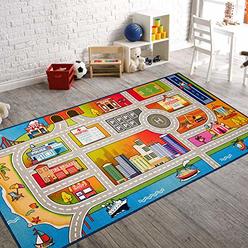 Booooom Jackson Kids Rug Play mat for Toy Cars, Colorful and Fun Play Rugs with Roads for Bedroom and Kidrooms, Car Rug to Have Hours of Fun on,