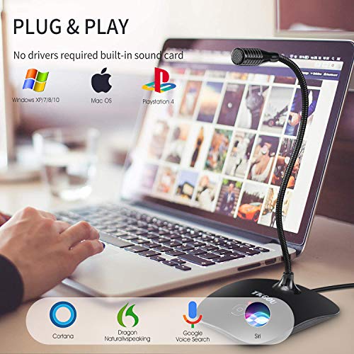 TKGOU USB Computer Microphone with Mute Button,Plug&Play Condenser,Desktop, PC, Laptop, Mac, PS4 Mic LED Indicator -360 Gooseneck Desi