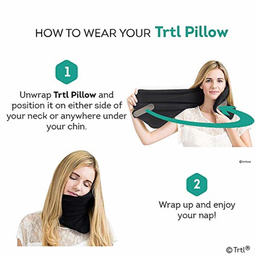 trtl Pillow - Scientifically Proven Super Soft Neck Support Travel Pillow – Machine Washable (Black)