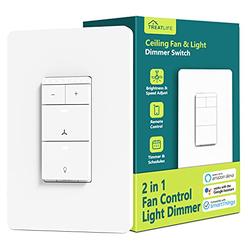 Treatlife Smart Ceiling Fan Control and Dimmer Light Switch, Neutral Wire Needed, Treatlife 2.4Ghz Single Pole Wi-Fi Fan and Light Switch 