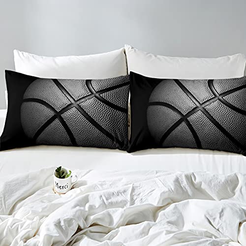 Castle Fairy Teens Basketball Bedding Sets Queen Size, Sports Gaming Collections Black Duvet Cover for Kids Boys Girls Ultra Soft 3 Pieces Co