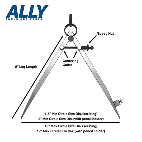 ALLY Tools and Parts ALLY Tools 8 Inch Precision Spring Divider Scribe Tool/ Woodworking Compass with Pencil Holder INCLUDES Two Pencils and Pencil Sh